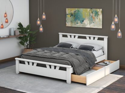 Pat Lenka, 160x200 cm, Alb, cu 4 sertare, MDF, lemn masiv Fag - imagine 6