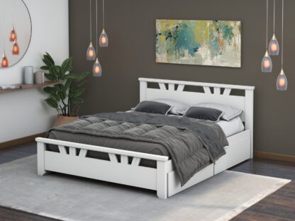 Pat Lenka, 160x200 cm, Alb, cu 4 sertare, MDF, lemn masiv Fag