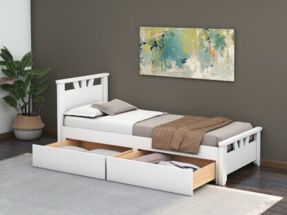 Pat Lenka, 90x200 cm, cu sertare, MDF, lemn masiv Fag, Alb