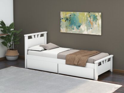 Pat Lenka, 90x200 cm, cu sertare, MDF, lemn masiv Fag, Alb - imagine 2