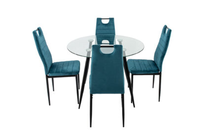 Set masa MB-83, sticla securizata, 100x76 cm, cu 4 scaune S-175 Albastru, 58x98x48 cm - imagine 3