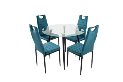 Set masa MB-83, sticla securizata, 100x76 cm, cu 4 scaune S-175 Albastru, 58x98x48 cm - imagine 2