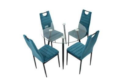 Set masa MB-83, sticla securizata, 100x76 cm, cu 4 scaune S-175 Albastru, 58x98x48 cm