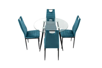 Set masa MB-83, sticla securizata, 100x76 cm, cu 4 scaune S-175 Albastru, 58x98x48 cm - imagine 4