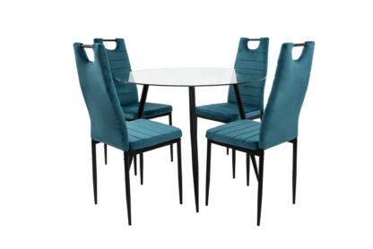 Set masa MB-83, sticla securizata, 100x76 cm, cu 4 scaune S-175 Albastru, 58x98x48 cm - imagine 5