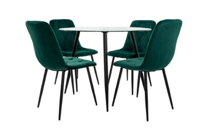 Set masa MB-83, sticla securizata, 100x76 cm, cu 4 scaune S-179 Verde, 44x85x43 cm - imagine 2