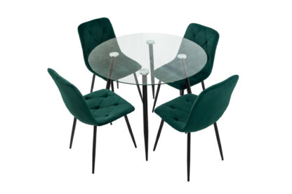Set masa MB-83, sticla securizata, 100x76 cm, cu 4 scaune S-179 Verde, 44x85x43 cm