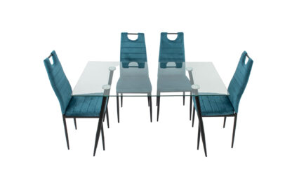 Set masa MB-84, sticla securizata, 140x76x80 cm, cu 4 scaune S-175 Albastru, 58x98x48 cm - imagine 2