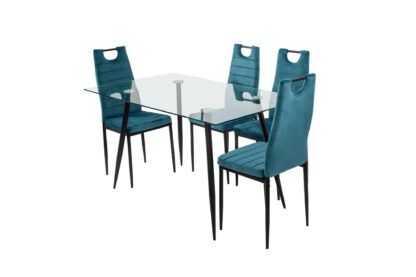 Set masa MB-84, sticla securizata, 140x76x80 cm, cu 4 scaune S-175 Albastru, 58x98x48 cm - imagine 3