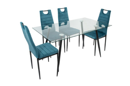 Set masa MB-84, sticla securizata, 140x76x80 cm, cu 4 scaune S-175 Albastru, 58x98x48 cm - imagine 4