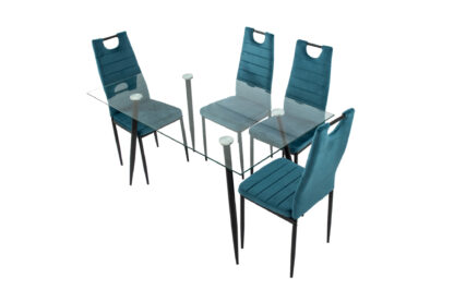 Set masa MB-84, sticla securizata, 140x76x80 cm, cu 4 scaune S-175 Albastru, 58x98x48 cm - imagine 5