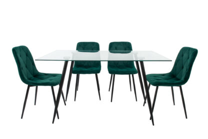 Set masa MB-84, sticla securizata, 140x76x80 cm, cu 4 scaune S-179 Verde, 44x85x43 cm - imagine 2