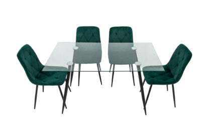 Set masa MB-84, sticla securizata, 140x76x80 cm, cu 4 scaune S-179 Verde, 44x85x43 cm