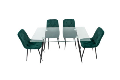 Set masa MB-84, sticla securizata, 140x76x80 cm, cu 4 scaune S-179 Verde, 44x85x43 cm - imagine 3