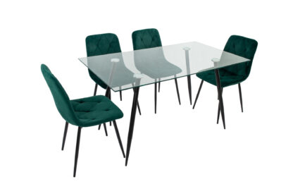 Set masa MB-84, sticla securizata, 140x76x80 cm, cu 4 scaune S-179 Verde, 44x85x43 cm - imagine 4