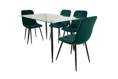 Set masa MB-84, sticla securizata, 140x76x80 cm, cu 4 scaune S-179 Verde, 44x85x43 cm - imagine 5