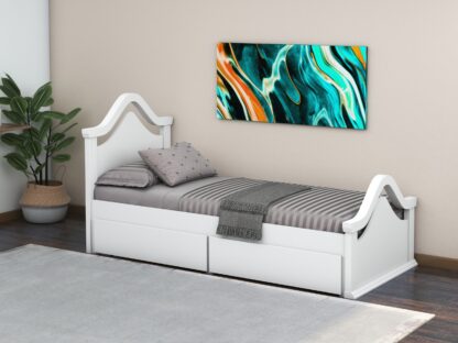 Pat Sofia, Alb, 90x200 cm cu 2 sertare, MDF + Lemn