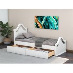 Pat Sofia, Alb, 90x200 cm cu 2 sertare, MDF + Lemn - imagine 2