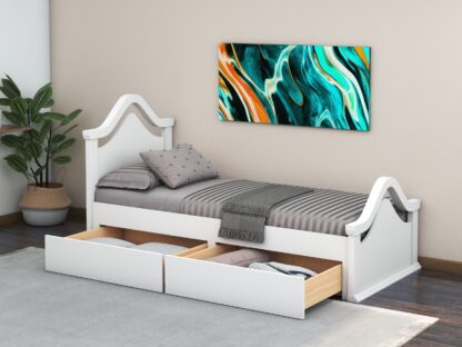 Pat Sofia, Alb, 90x200 cm cu 2 sertare, MDF + Lemn - imagine 2