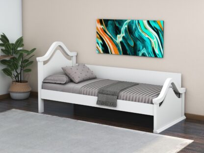 Pat Sofia, Alb, 90x200 cm cu tablie, MDF + Lemn