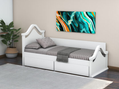 Pat Sofia, Alb, 90x200 cm cu tablie si 2 sertare, MDF + Lemn
