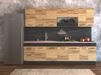 Bucatarie Greta 260 cm, Stejar/Antracit, blat travertin