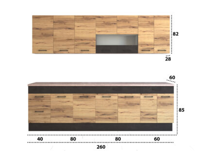 Bucatarie Greta 260 cm, Stejar/Antracit, blat travertin - imagine 4