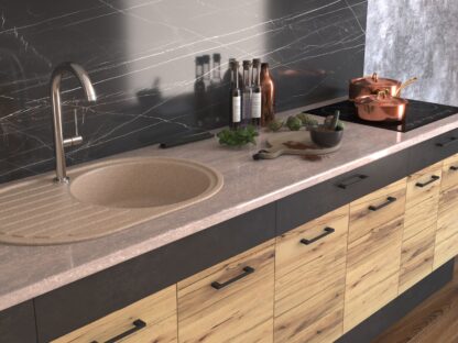 Bucatarie Greta 260 cm, Stejar/Antracit, blat travertin - imagine 5