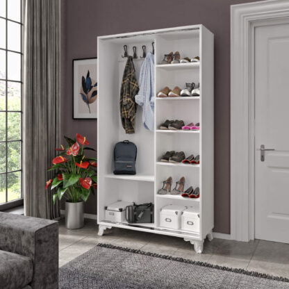 Garderoba hol James, cu pantofar, curier, Alb, 104x192x42 cm, MDF - imagine 2