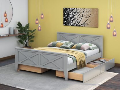 Pat Agata, 160x200 cm, cu 2 sertare, MDF, lemn masiv Fag, Gri