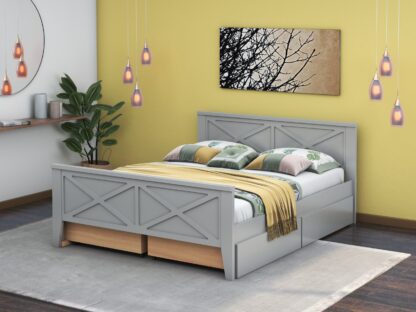 Pat Agata, 160x200 cm, cu 4 sertare, MDF, lemn masiv Fag, Gri