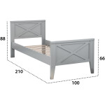 Pat Agata, 90x200 cm, cu sertare si tablie, MDF, lemn masiv Fag, Gri - imagine 3