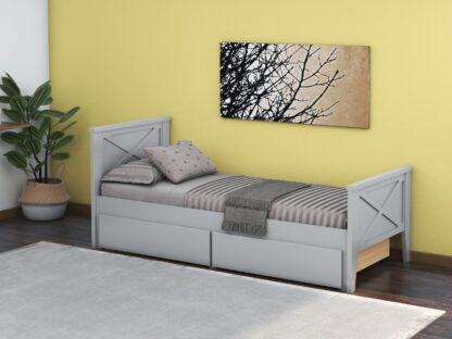 Pat Agata, 90x200 cm, cu sertare, MDF, lemn masiv Fag, Gri - imagine 2