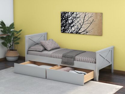 Pat Agata, 90x200 cm, cu sertare, MDF, lemn masiv Fag, Gri