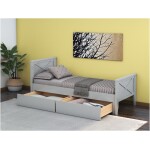 Pat Agata, 90x200 cm, cu sertare si tablie, MDF, lemn masiv Fag, Gri - imagine 2