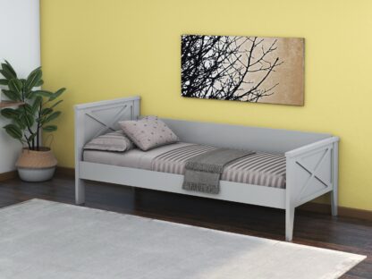 Pat Agata, 90x200 cm, cu tablie, MDF, lemn masiv Fag, Gri