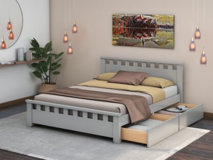 Pat Alora, 160x200 cm, cu 4 sertare, MDF, lemn masiv Fag, Gri - imagine 2