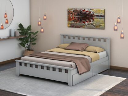 Pat Alora, 160x200 cm, cu 4 sertare, MDF, lemn masiv Fag, Gri