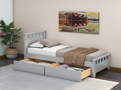Pat Alora, 90x200 cm, cu sertare, MDF, lemn masiv Fag, Gri
