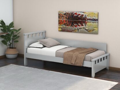 Pat Alora, 90x200 cm, cu tablie, MDF, lemn masiv Fag, Gri