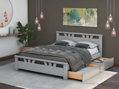 Pat Lenka, 160x200 cm, cu 4 sertare, MDF, lemn masiv Fag, Gri - imagine 2