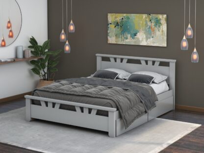 Pat Lenka, 160x200 cm, cu 4 sertare, MDF, lemn masiv Fag, Gri