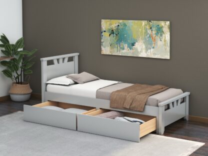 Pat Lenka, 90x200 cm, cu sertare, MDF, lemn masiv Fag, Gri
