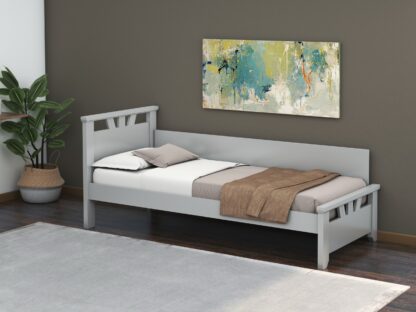 Pat Lenka, 90x200 cm, cu tablie, MDF, lemn masiv Fag, Gri