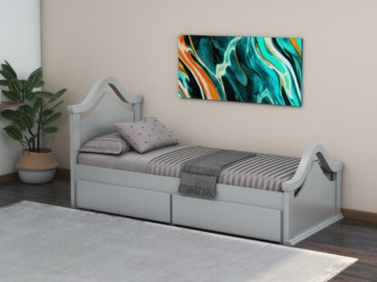 Pat Sofia, 90x200 cm, cu sertare, MDF, lemn masiv Fag, Gri - imagine 2
