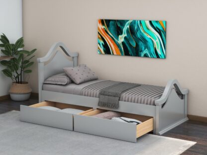 Pat Sofia, 90x200 cm, cu sertare, MDF, lemn masiv Fag, Gri