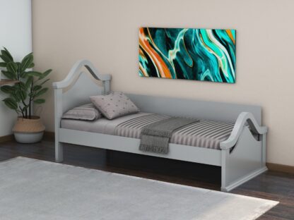 Pat Sofia, 90x200 cm, cu tablie, MDF, lemn masiv Fag, Gri