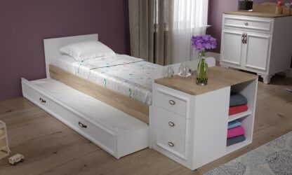 Patut bebe, Lisa, Alb Sonoma, cu spatiu depozitare,186x106x78 cm, MDF - imagine 2
