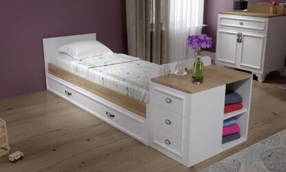 Patut bebe, Lisa, Alb Sonoma, cu spatiu depozitare,186x106x78 cm, MDF - imagine 3