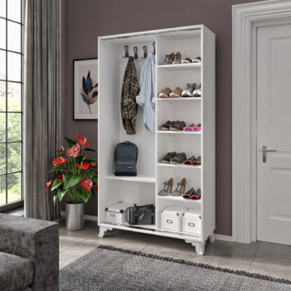 Garderoba hol Rio, cu pantofar, curier, Alb, 104x192x42 cm, MDF - imagine 2